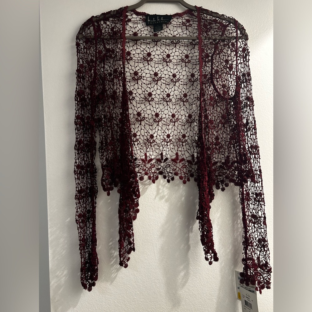 NEW Nicole Miller Burgundy Knitted Lace Cardigan/Shawl